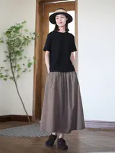 チェック柄コットン Aライン中長丈スカート【シンプルデザイン・体型カバー】