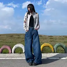 アメリカンリバイバルスタイ  ルのワイドレッグデニムパンツ【ユニセックス・バナナシルエット・ルーズフィット】（セットアップ対応）