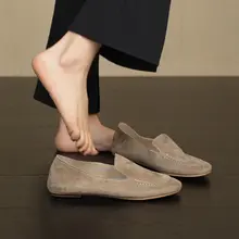 羊皮製 シンプルなレトロデザイン ローファー【フラットタイプ・快適・通勤用・ラウンドトゥ】