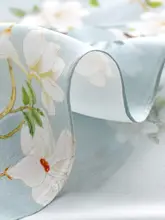 水色の玉蘭花デザイン シルクスカーフギフトボックス【生糸製・小型ハンカチ・中国風プレゼント】