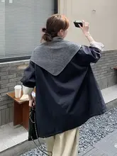 藏青色のオーバーサイズトレンチコート【デザイン性のあるケープ・した立襟ジャケット】