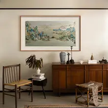 新中式千里江山図 手描き油絵【茶室・リビングの装飾に最適・寝室用】