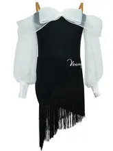 薇妮 子供用ラテンダンスウェア【春秋用・パフスリーブ・フリンジ付き・セットアップ】