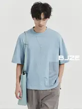 Tシャツ メンズ 半袖 ストライプ パッチワーク ゆったり カジュアル 夏 「BJZE」