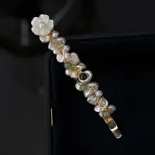 翡翠のヘアクリップ【アンティークスタイル・サイドクリップ・淡水バロックパール使用】