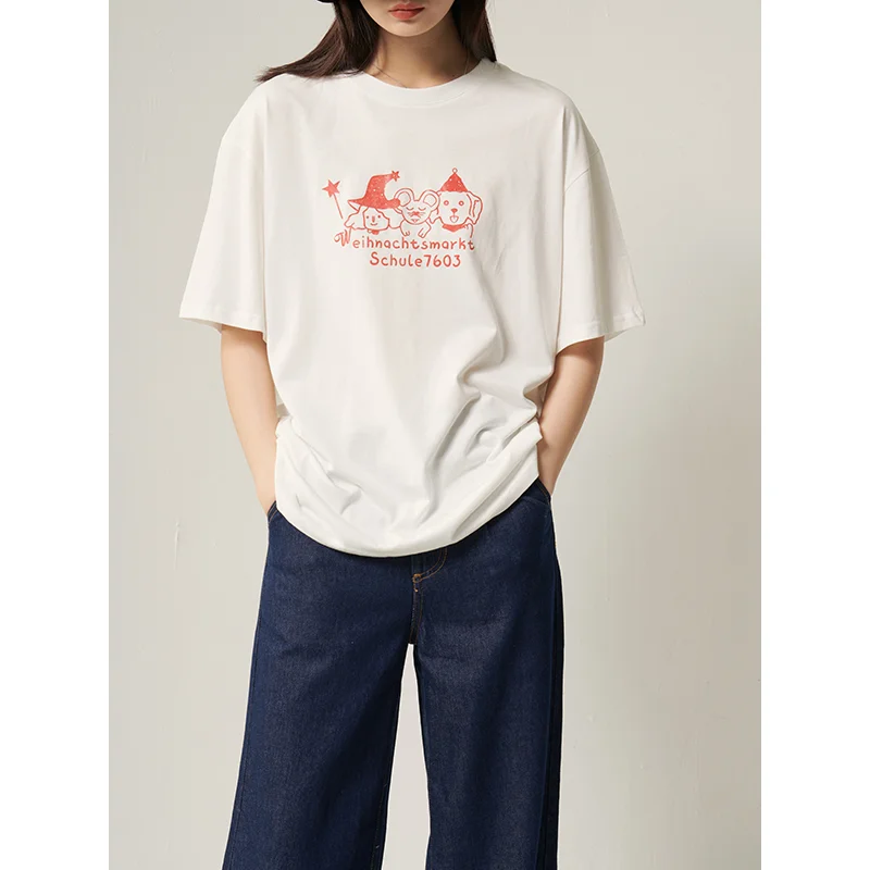 Tシャツ レディース 半袖 シンプル キャラクター柄 かわいい 遊び心 若々しい 着回し おしゃれ 夏