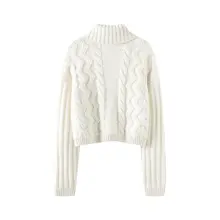 冬のエルフ立襟厚手ツイスト100%カシミヤニットカーディガン【ゆったりショート丈・女性用】