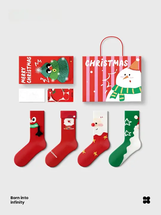JKN クリスマスソックス レディース 秋冬用 カップル中筒ソックス【可愛いギフトボックス入り】