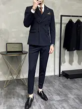 ストライプデザインのダブルブレストスーツセット【ビジネス・カジュアル・結婚式用】