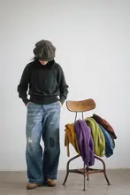 多色復古デザインのオーバーサイズニットセーター【クルーネック・ユニセックス・極上の柔らかさ】（セットアップ対応）