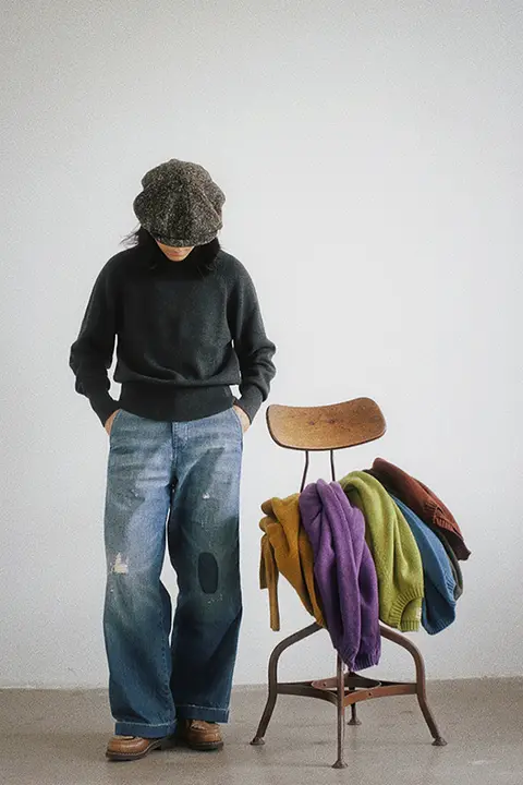 多色復古デザインのオーバーサイズニットセーター【クルーネック・ユニセックス・極上の柔らかさ】（セットアップ対応）