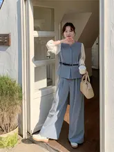 スタイルのカラーコンビネーションシャツとワイドレッグパンツ（セットアップ対応）