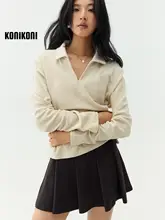 KoniKoni ポロ襟の長袖Tシャツ【タオル生地・ショート丈・フィット・トレンドデザイン】
