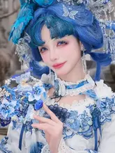 青花瓷デザインのロリータ風長柄団扇【中華風・六芒星モチーフ】
