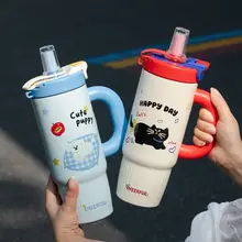 高級感ある大容量ステンレス保温カップ【ストロー付き・持ち手付き・車載用】