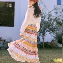 した休日スタイルのロングスカート【フラワープリント・ゆったり・快適な肌触り】