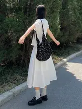 白色ワークスタイルのハイウエストジャンパースカート【フレンチテイスト・女性用・ミディ丈】