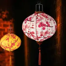 梅の花デザインの布製吊り下げランプ【手描き・中華風・ホテルや茶館向け】