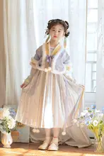 秋冬用 子供用 漢服風ワンピース【毛布仕立て・フリル付き・唐風デザイン】