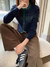 星点柄フェアアイランド編みニットカーディガン【春用・ゆったりシルエット・ナチュラルスタイル】