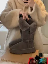 防滑・保温のロング丈雪用ブーツ【極上の柔らかさ・グレー・厚底】