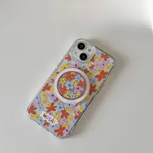 スマホケース MagSafe対応 カード収納 スタンド付き クリア アクリル 春 フラワーイラスト おしゃれ iPhone 対応 「WASAI」