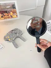 レトロデザインのハンドヘルド化粧鏡【女性用・携帯便利・補正用・手持ちタイプ】