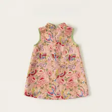 夏用 中華風子供用ノースリーブワンピース【花柄・背面ボタンデザイン・気品ある旗袍スタイル】（セットアップ対応）