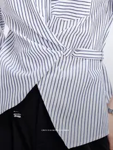 青いストライプの工装シャツ【女性用・カジュアル・フィット】