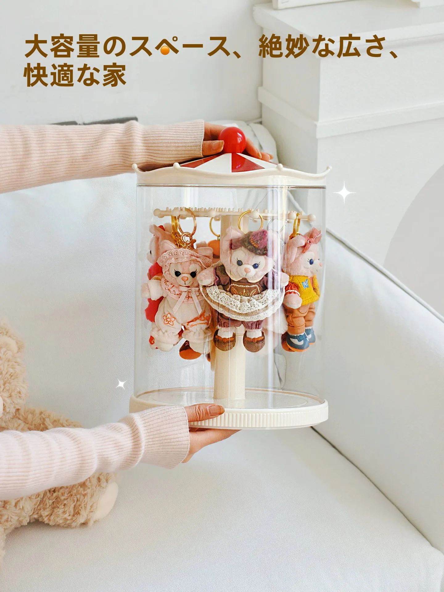 回転式ディズニーフィギュア展示ラック：透明構造による埃防止と収納効率の最適化