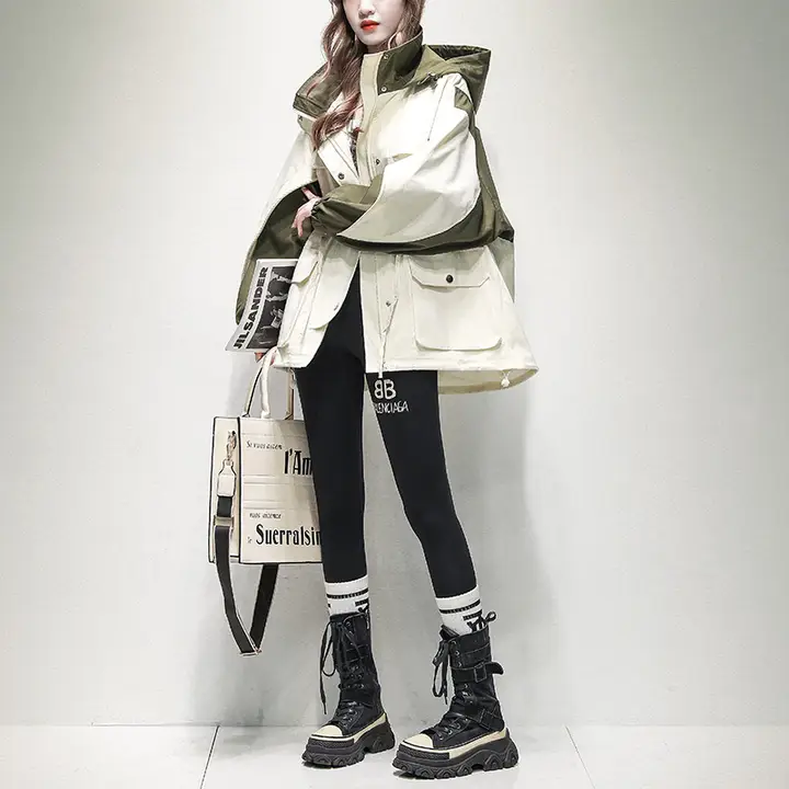 トレンチコート【切替デザイン・ウエストシェイプ・フード付き】