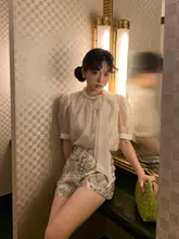 モビードリルビーズ スタンドカラー サイドストラップ テンセル シャツ