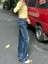 深い青色のローライズブーツカットジーンズ【女性用・スリムフィット・フレアパンツ】