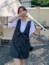 リボン付きサロペットパンツ【カジュアルショートパンツ・Tシャツ・夏用】（セットアップ対応）