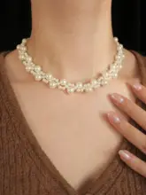 フランス風レース編みパールネックレス【クラシックデザイン・手作り仕様・イヤリング付き】