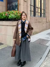 ALIN レディース 冬用 Aラインスカート【大きいサイズ・毛織り・レトロデザイン・フレア】
