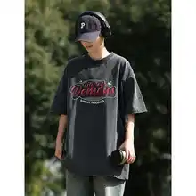 ROCKYABLE メンズ・レディース用 ヴィンテージ風 コットンラウンドネック半袖Tシャツ【ウォッシュ加工・プリントデザイン】