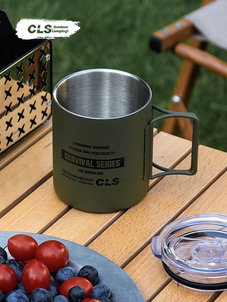 CLS アウトドア用 320ml 二重構造 ステンレス製 蓋付き水筒【キャンプ・登山用・保温・防烫】