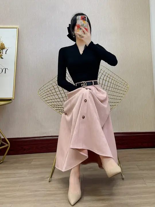 流行の美しい小香風スカートとトップスのセットアップ【ピンク・秋用】（セットアップ対応）