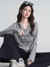 フード付きグレー長袖Tシャツ【ウエストのギャザー・シンプルデザイン・スリム効果】