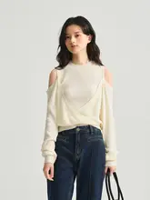 肩出しデザインのニットトップス【春用・修身・ロングスリーブ・インナー】