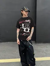 半袖Tシャツ ユニセックス アメカジ ヴィンテージ ダーク ハイストリート ブラック クロップド ワイドシルエット