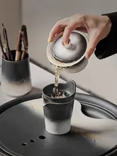 高級陶製 茶器セット【カバー付き急須・茶杯・茶盤・家庭用・オフィス用】
