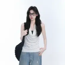 タンクトップ レディース ホルターネック ドレープネック タイト セクシー きれいめ 着痩せ