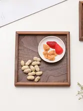 トレイ 和風 家庭用 木製 長方形 ウォールナット 茶托 菓子皿 カップ収納皿 食器