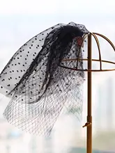 ハロウィン用レトロ風メッシュヴェール【ショート・ブラック・パーティー用・二重デザイン】