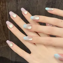 ブルーパープルのバブルデザインネイル【ハンドメイド・猫目風・グリッターデコ】
