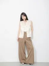 優雅な落ち感！国風復古印花の高腰ワイドパンツ【フィット】