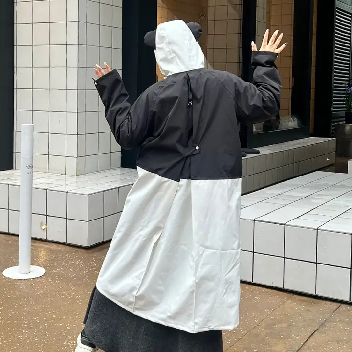 レインポンチョ 大人用 パンダデザイン ロング丈 全身カバー 防水 大雨対応 通学 電動自転車 バイク おしゃれ