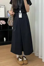 深い紺色の高級感あるスーツ風ハーフスカート【Aライン・体型カバー・大きいサイズ対応】